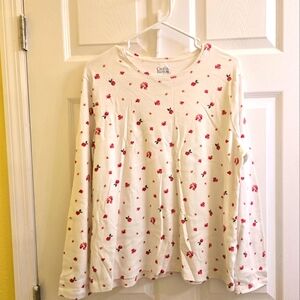 Womens Croft & Barrow XXL Fall Autumn White Top with Leaves Acorns & Apples